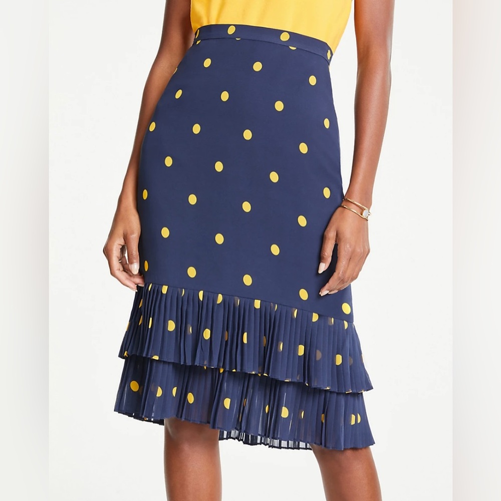 Ann Taylor Polka Dot Pleated Pencil Skirt